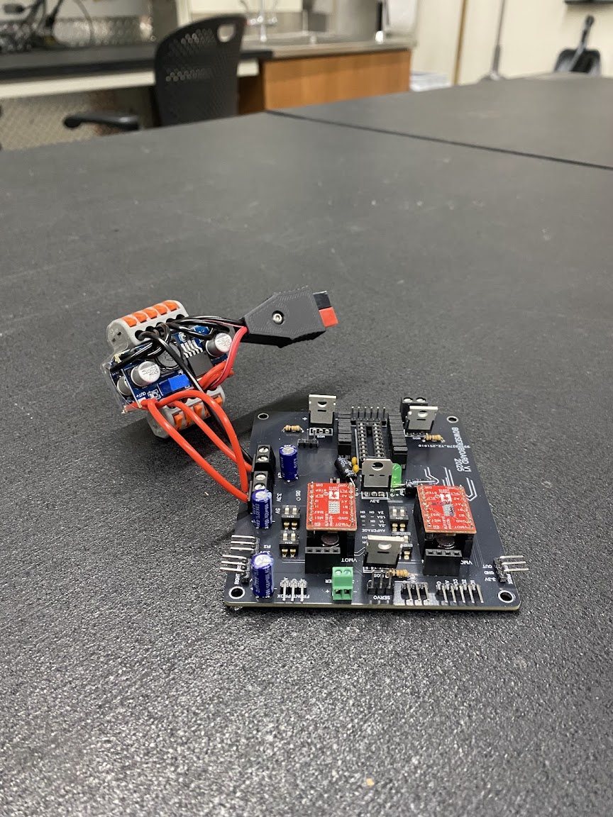 The board with the power converter connected