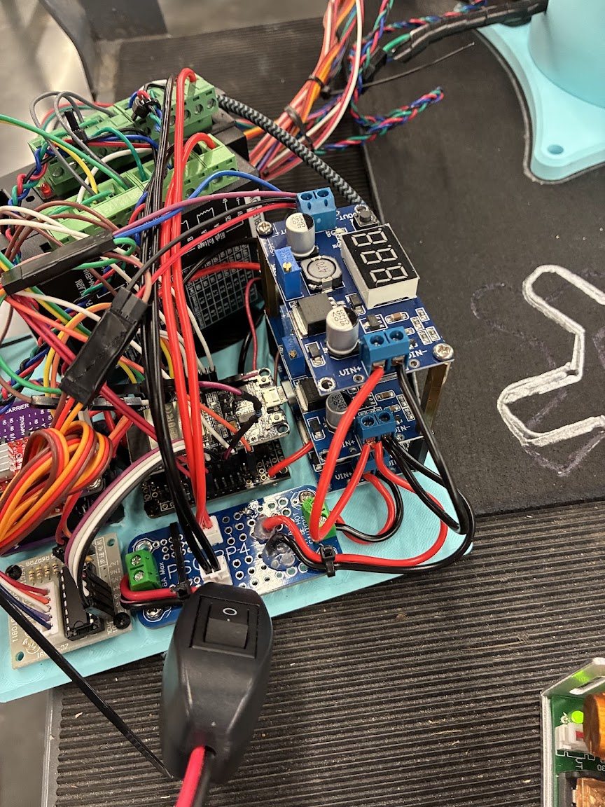 The electronics: motor drivers, power supply, and ESP32 wiring
